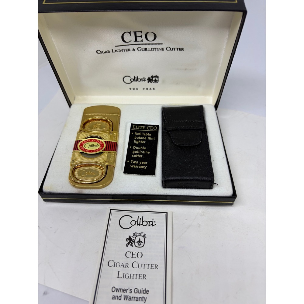 Vintage Colibri 26700 Cigar Lighter & Double Guillotine Cutter Leather Case